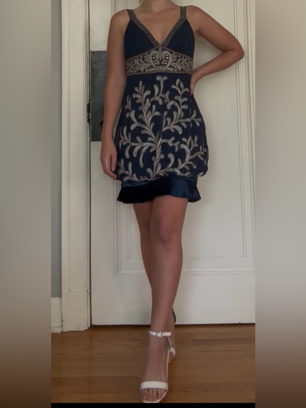 Elegant Navy and Gold Bead Embroidered Dress